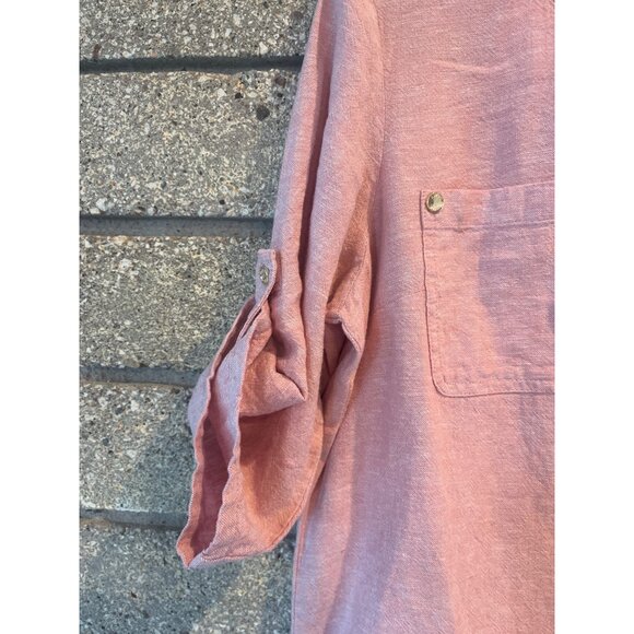 Anne Klein Pink Zip-Front Top W/ Roll-Up Sleeves & Gold Button Detail Womens Siz - Picture 6 of 8